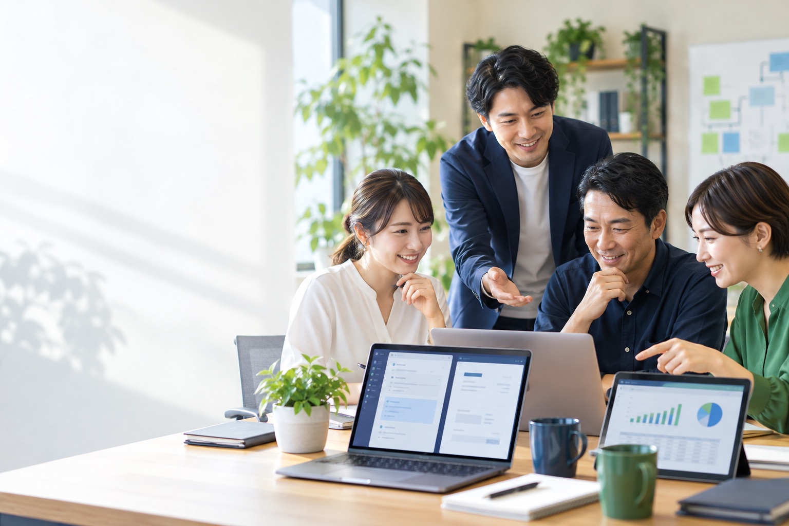 中小企業のチームが生成AIの業務活用を学ぶイメージ